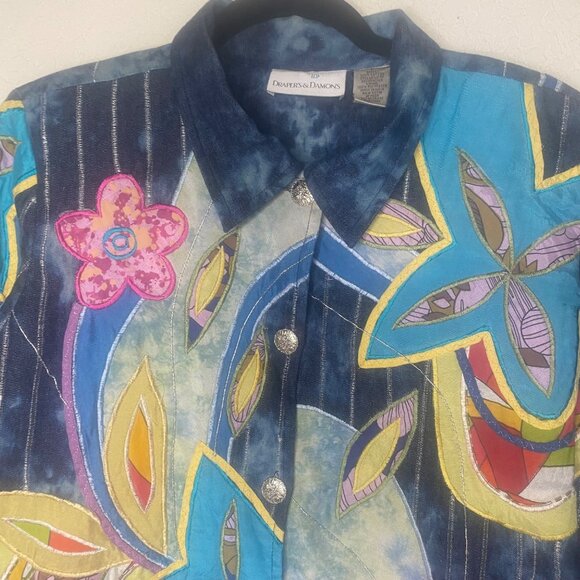 Drapers & Damons Floral Embroidered Jacket Womens Size L Lined Button Down Long - Picture 4 of 11